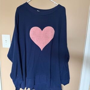 crown & ivy Navy Sweater with Pink Heart